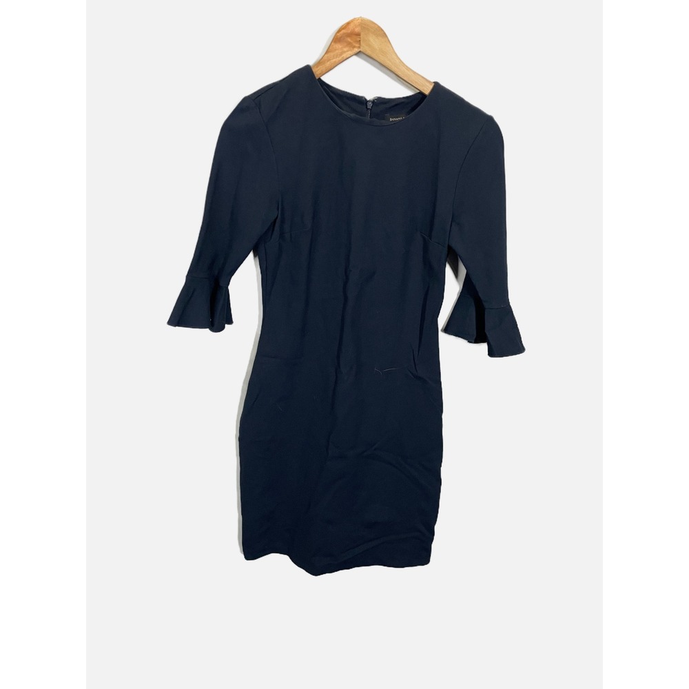 Banana Republic Sheath Dress Womens 4 Navy Blue Flounce Bell Sleeve Career Work